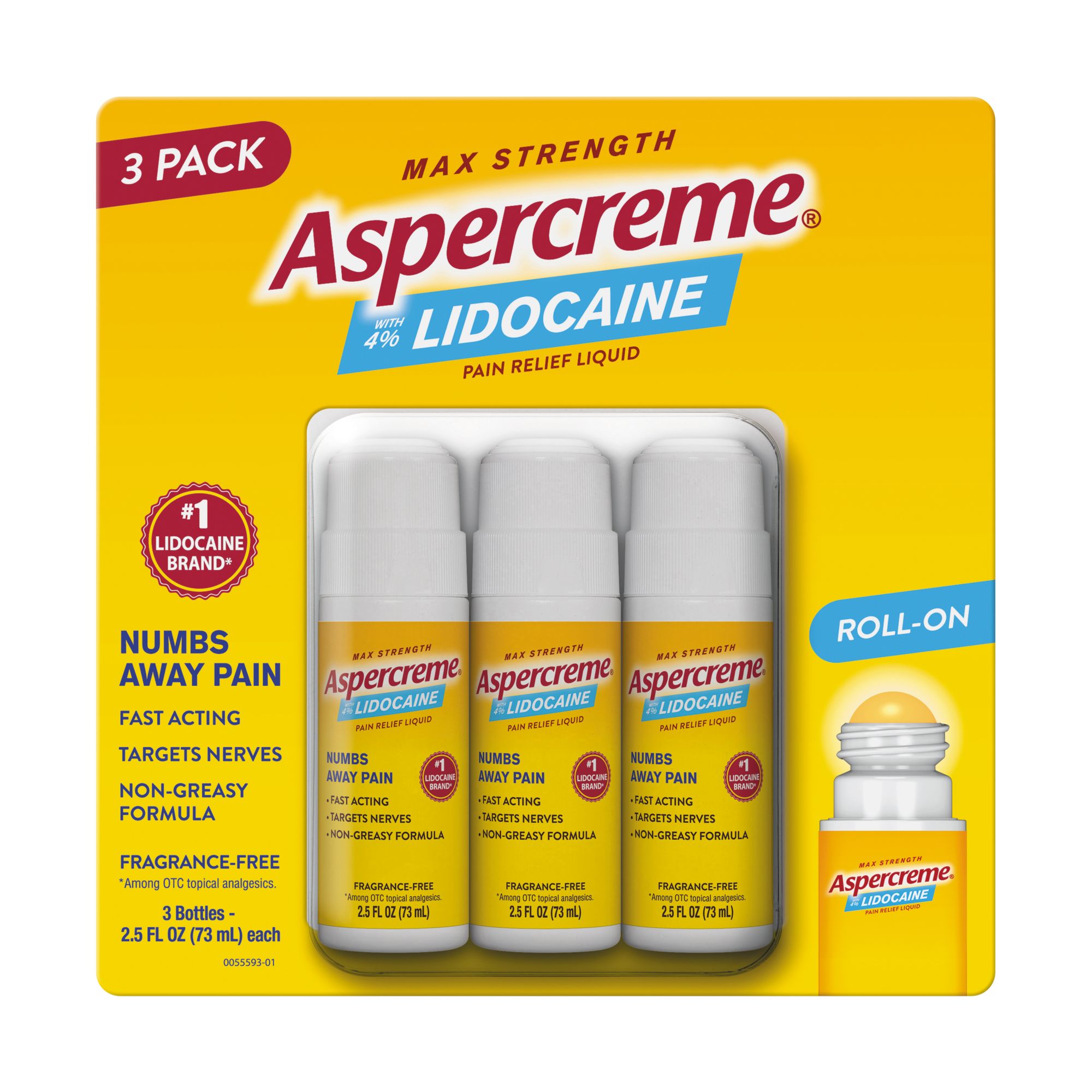 Aspercreme with 4% Lidocaine Roll-On Pain Relief Liquid, 3 ct./2.5 oz.