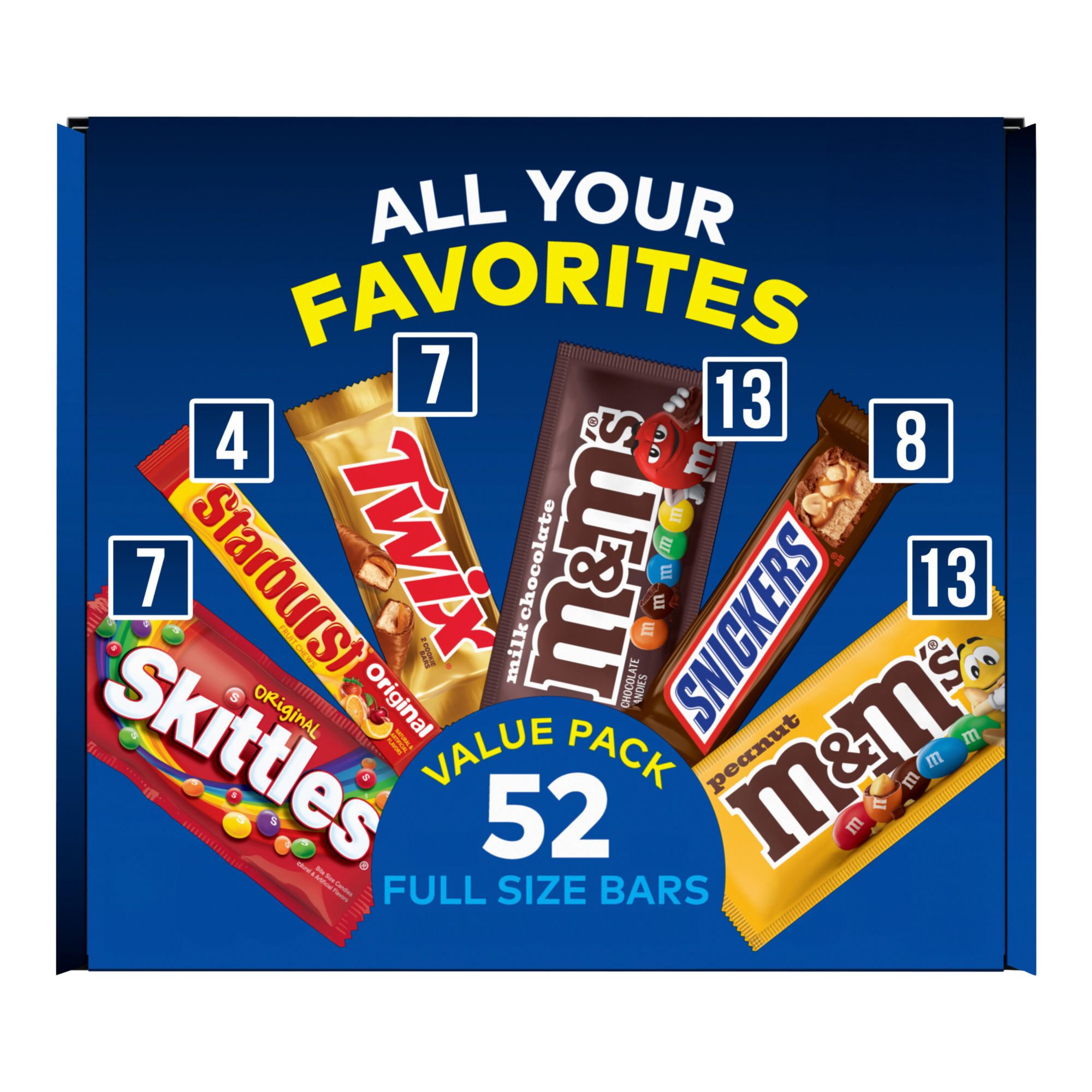 M&M's, Skittles, Snickers, Twix and Starburst Fundraiser Candy, Bulk Variety Pack, 52 ct.