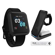 iTouch Air 3 Smartwatch with 3-in-1 Wireless Charging Station, 35mm - Black Case with Black Strap