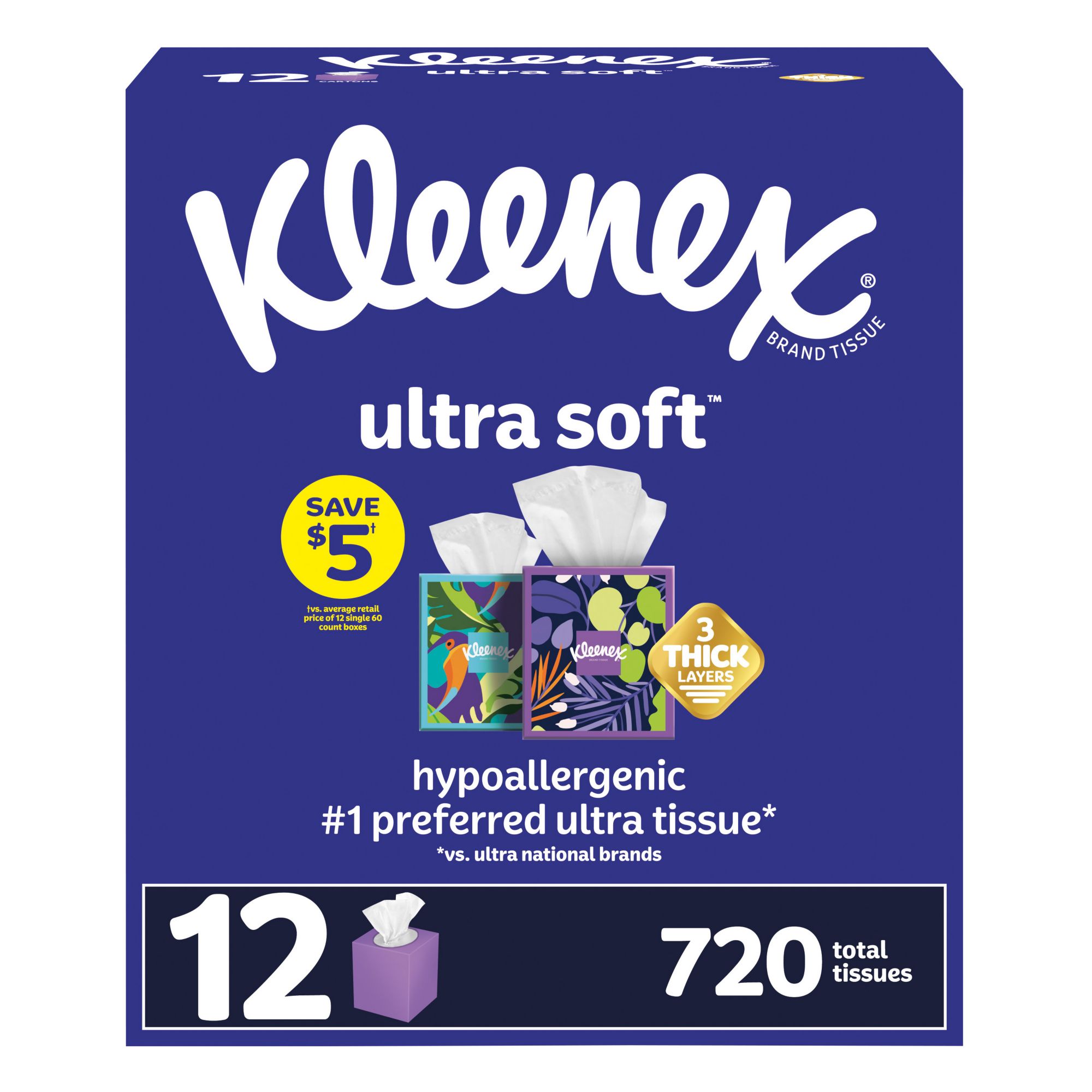 Kleenex Ultra Soft 3-Ply Facial Tissues, 12 pk./60 Tissues per Box