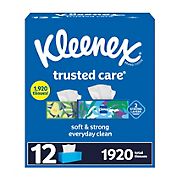 Kleenex Trusted Care Facial Tissues, 12 Flat Boxes, 160 Tissues per Box, 2-Ply (1,920 Total Tissues)