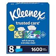 Kleenex Trusted Care Facial Tissues, 8 Flat Boxes, 200 Tissues per Box, 2-Ply (1,600 Total Tissues)