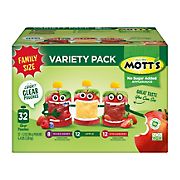 Mott's No Sugar Added Applesauce Variety Pack with Clear Pouches, 32 pk./3.2 oz.