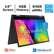 Asus VivoBook Go Flip J1400KA-DS02T 2-in-1 Laptop, Intel Celeron Processor, 4GB Memory, 64GB eMMC, Microsoft Office 365
