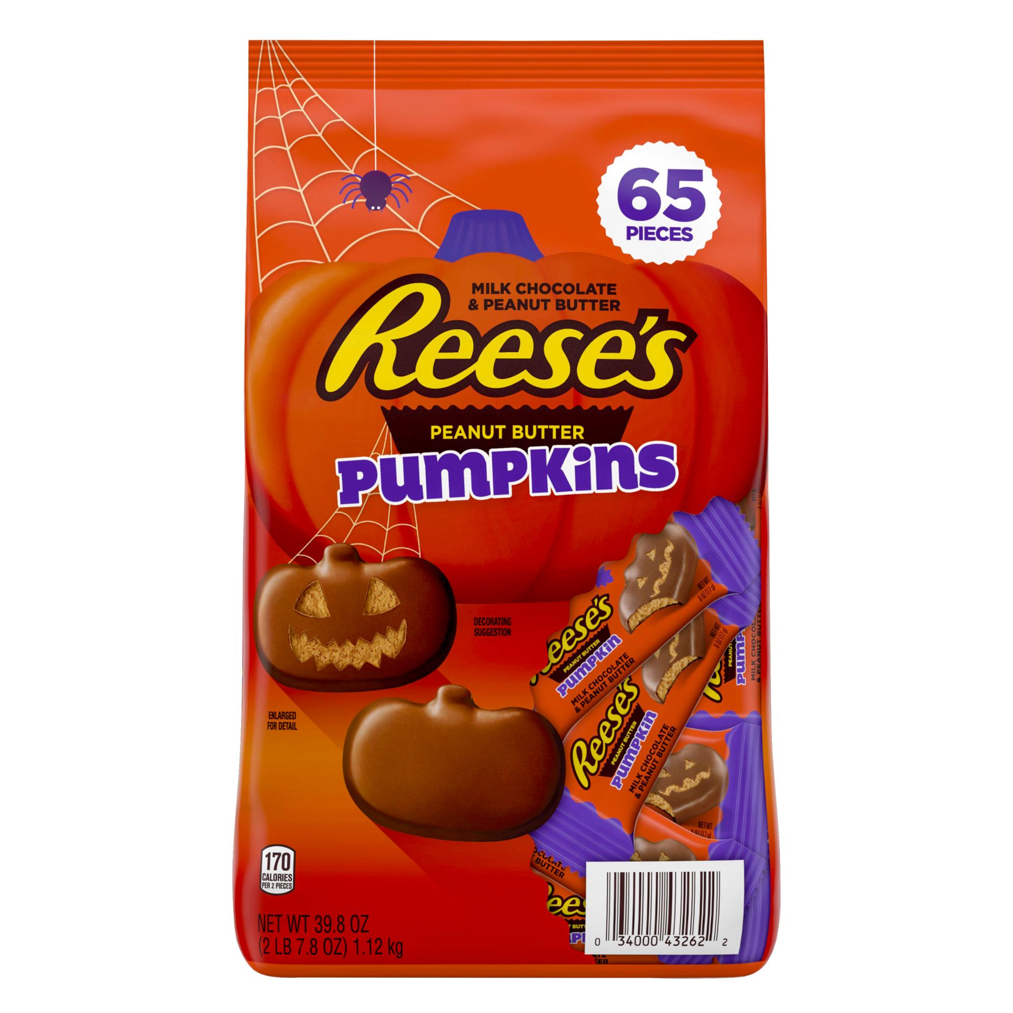 Reese's Milk Chocolate Peanut Butter Pumpkins Candy, Halloween, Bulk Bag, 65 Pc./39.8 oz.