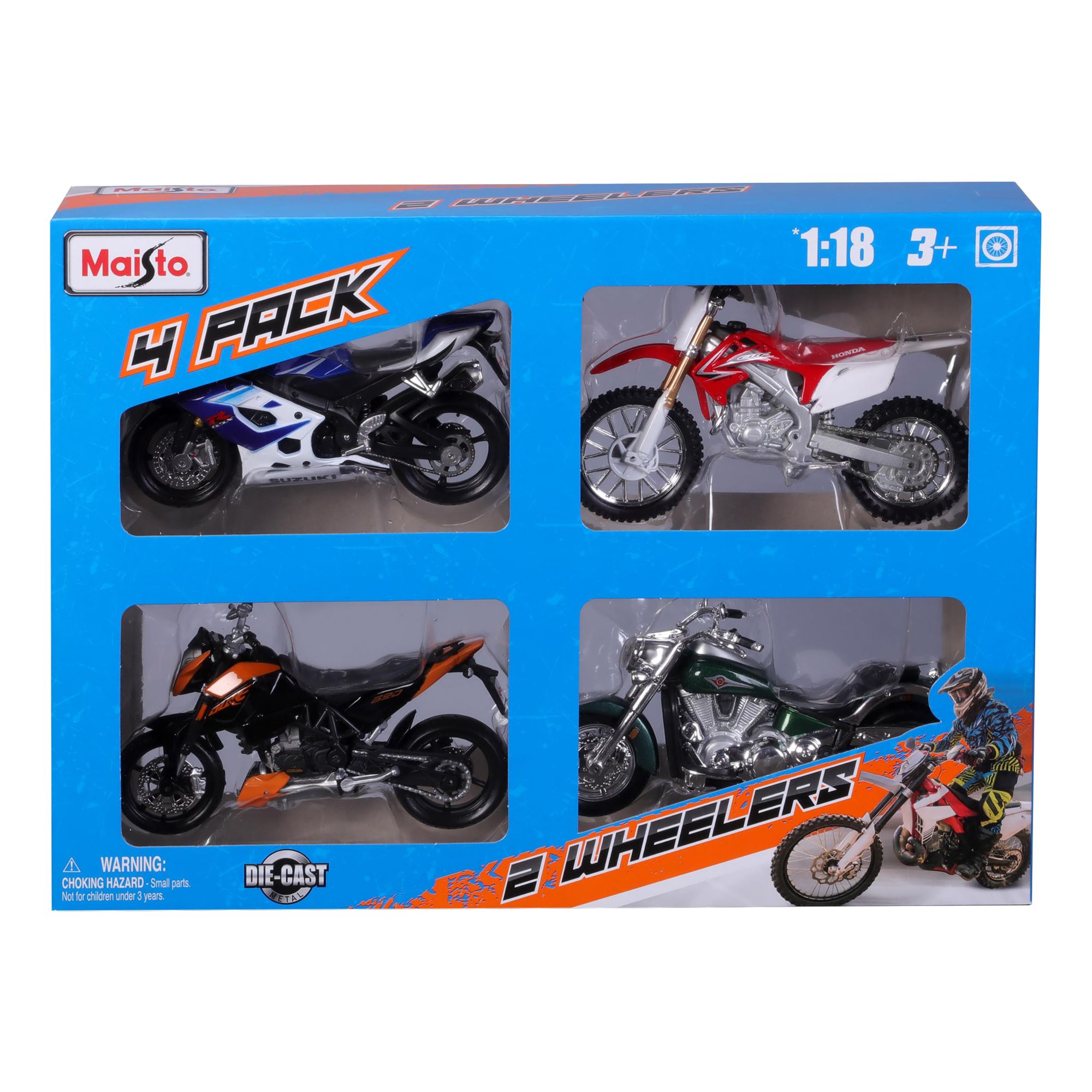 Maisto 1:18 Scale Motorcycles, 4 pk.