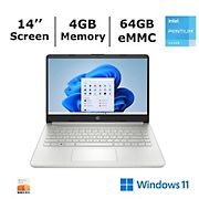 HP 14-DQ0075nr Laptop, Intel Pentium Silver N5030 Processor, 4GB Memory, 64GB eMMc, Intel UHD Graphics 605