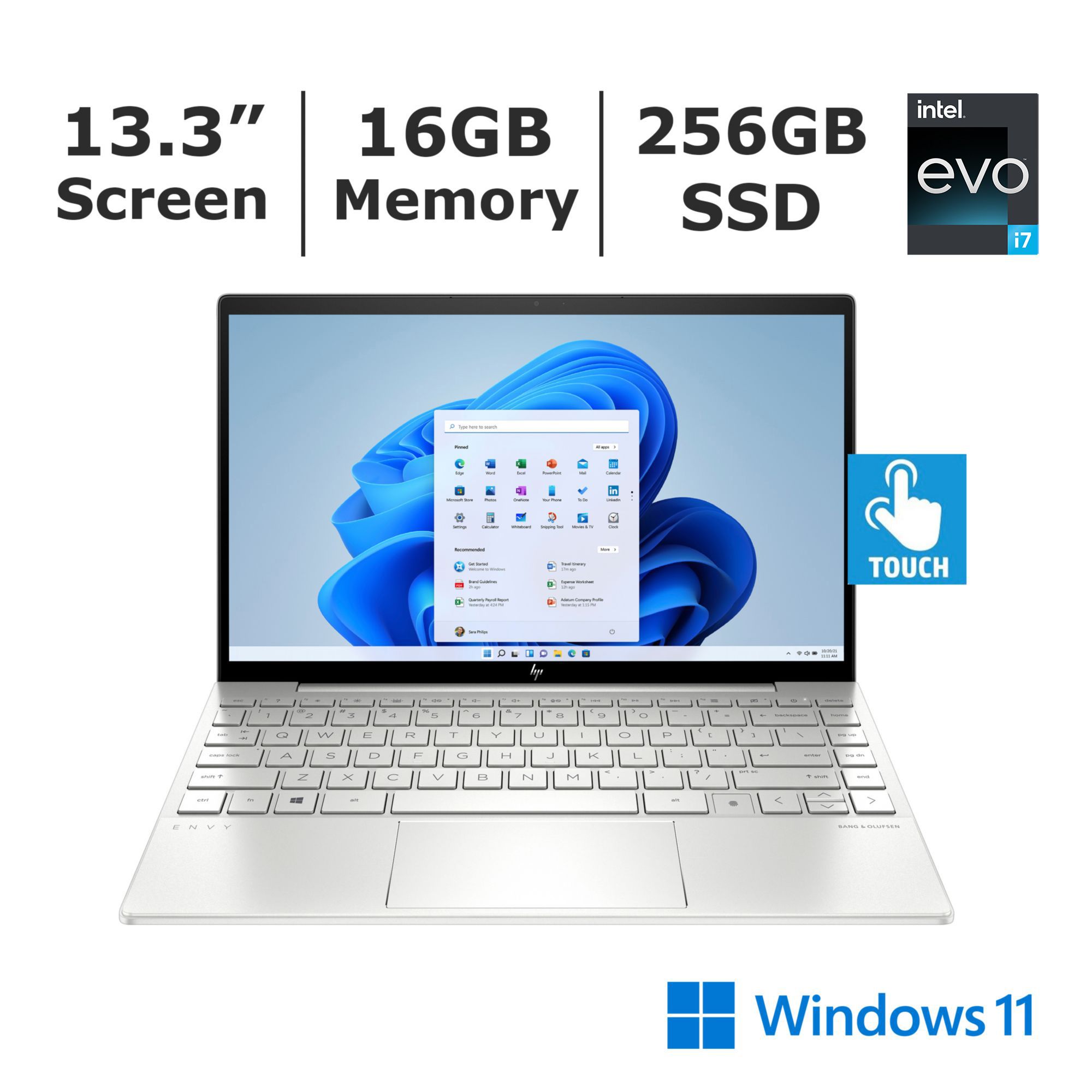 HP Inc. ENVY 13.3&quot; Touchscreen, Intel Evo Platform Notebook, 11th Gen Intel Core i7-1165G7 Evo Processor, 16GB Memory, 256GB SSD