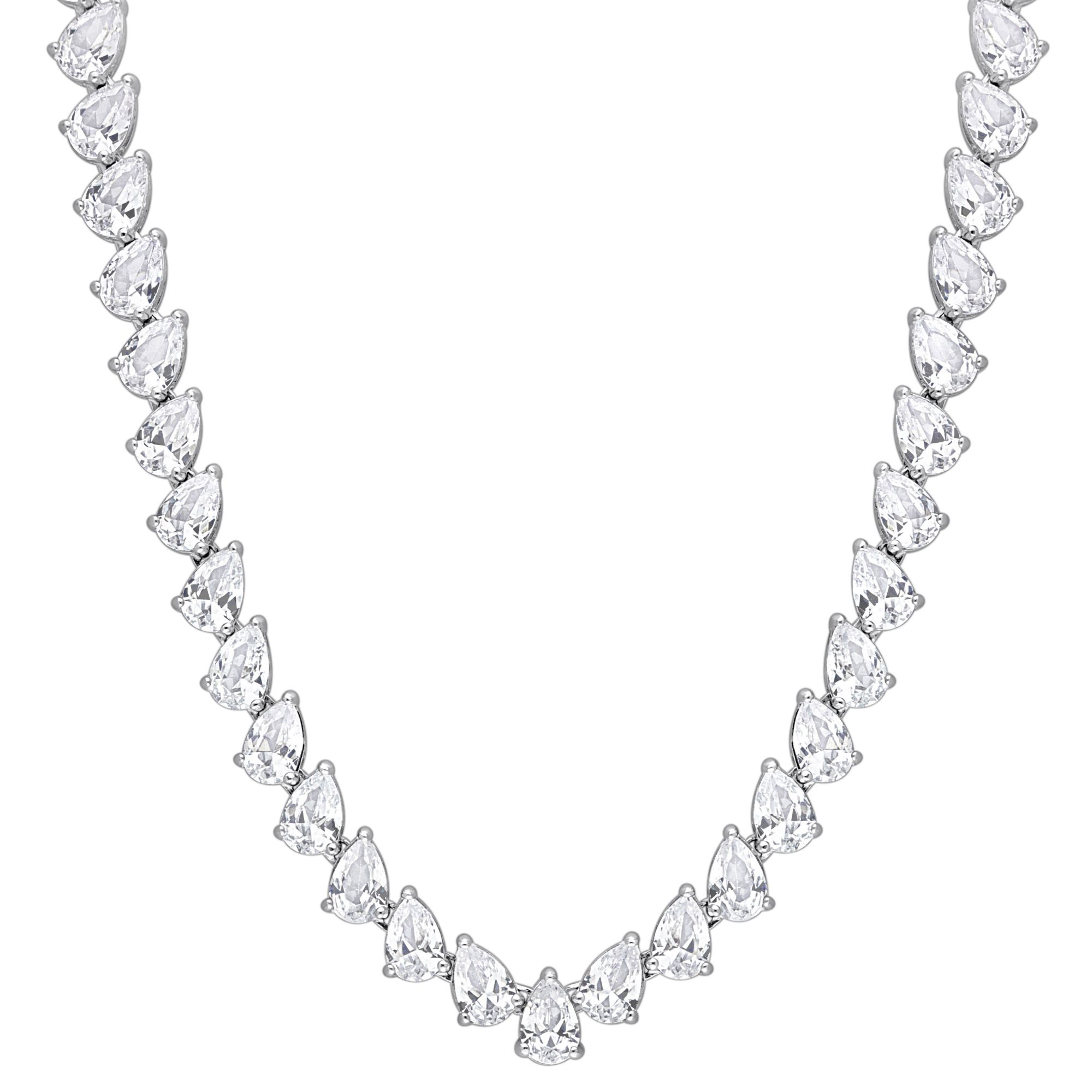 39.5 ct. t.g.w Created White Sapphire Teardrop Tennis Necklace in Sterling Silver