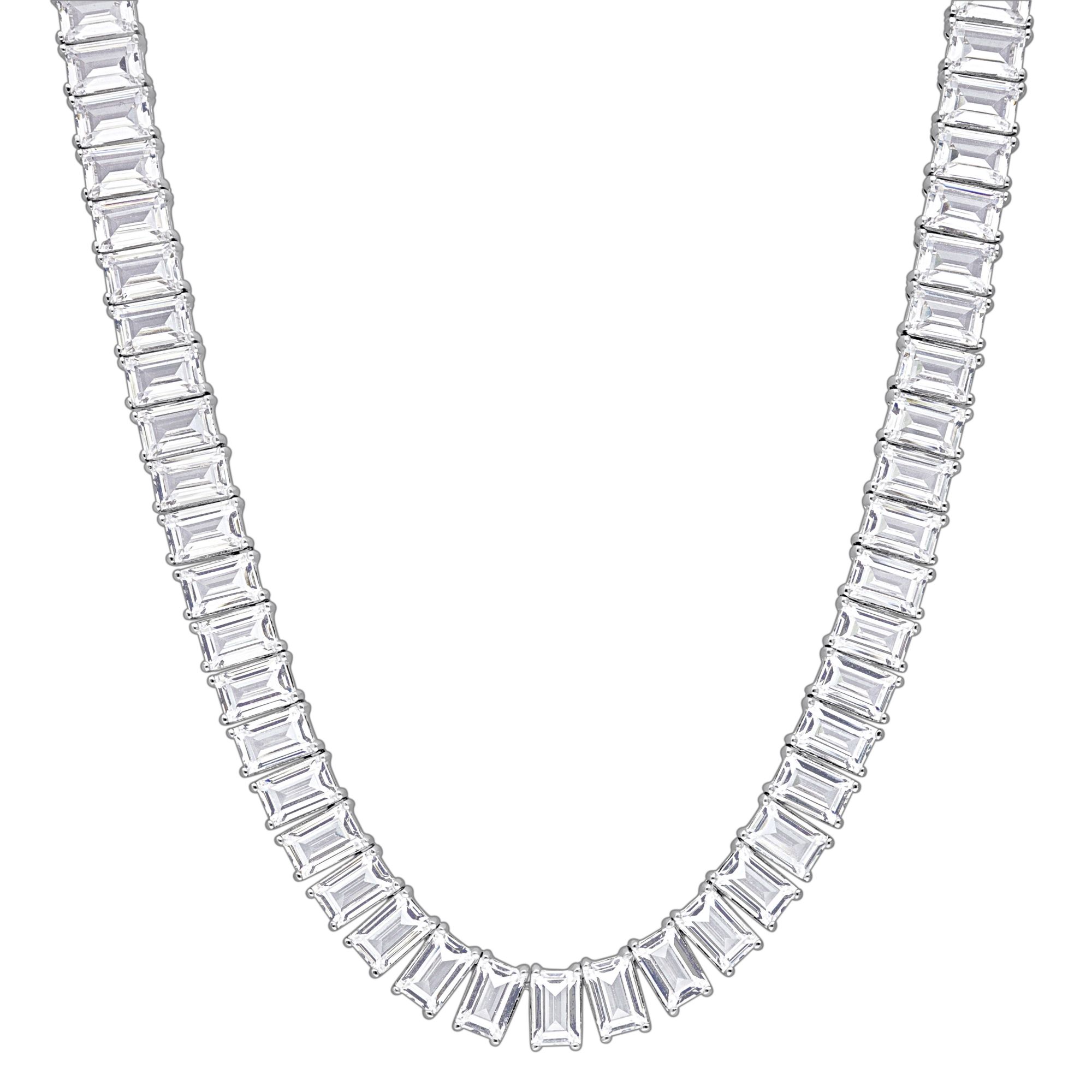 73.5 ct. t.g.w Created White Sapphire Baguette-cut Tennis Necklace in Sterling Silver