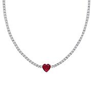 15 ct. t.w. Created Ruby and Created White Sapphire Heart Tennis Necklace in Sterling Silver