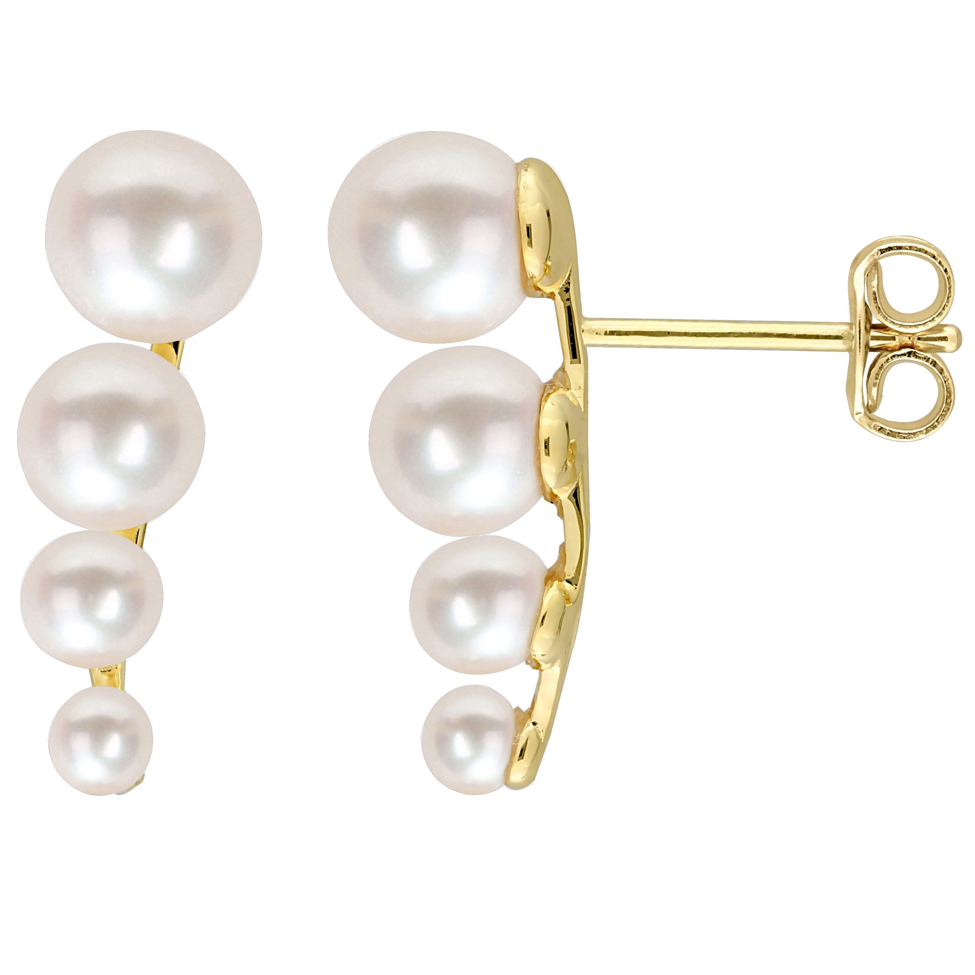 3-6.5mm Cultured Freshwater Pearl Graduated Stud Earrings in Yellow Plated Sterling Silver