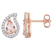 1.5 ct. t.g.w Morganite and White Topaz Teardrop Stud Earrings in Rose Plated Sterling Silver