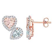 2.1 ct. t.g.w Morganite Aquamarine and Diamond Heart Stud Earrings in 10k Rose Gold