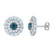 4.33 ct. t.g.w Blue and White Topaz Halo Stud Earrings in Sterling Silver