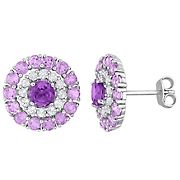 3.5 ct. t.g.w Amethyst and White Topaz Halo Stud Earrings in Sterling Silver
