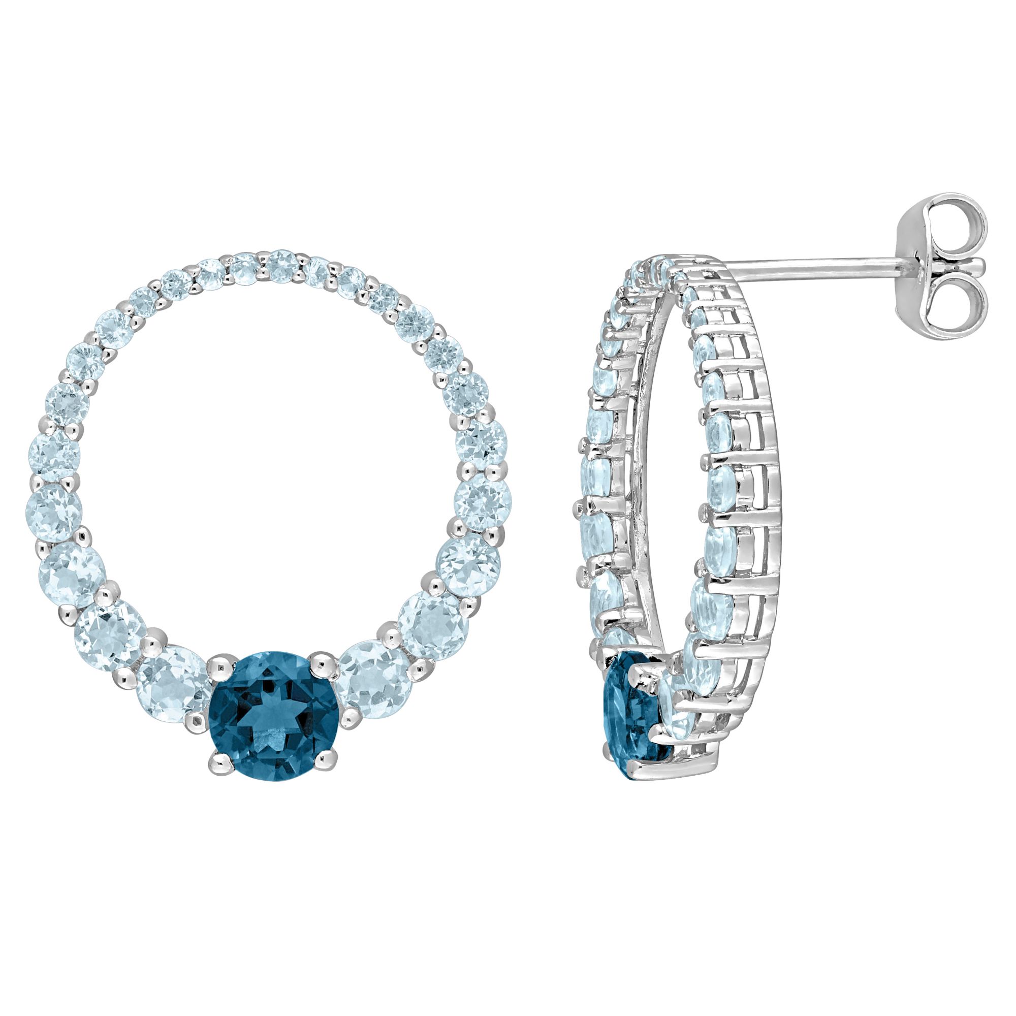 2.6 ct. t.g.w Blue Graduated Circle Hoop Earrings in Sterling