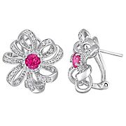 2 ct. t.g.w Pink and White Topaz Flower Earrings in Sterling Silver