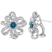 1.87 ct. t.g.w Blue and White Topaz Flower Earrings in Sterling Silver