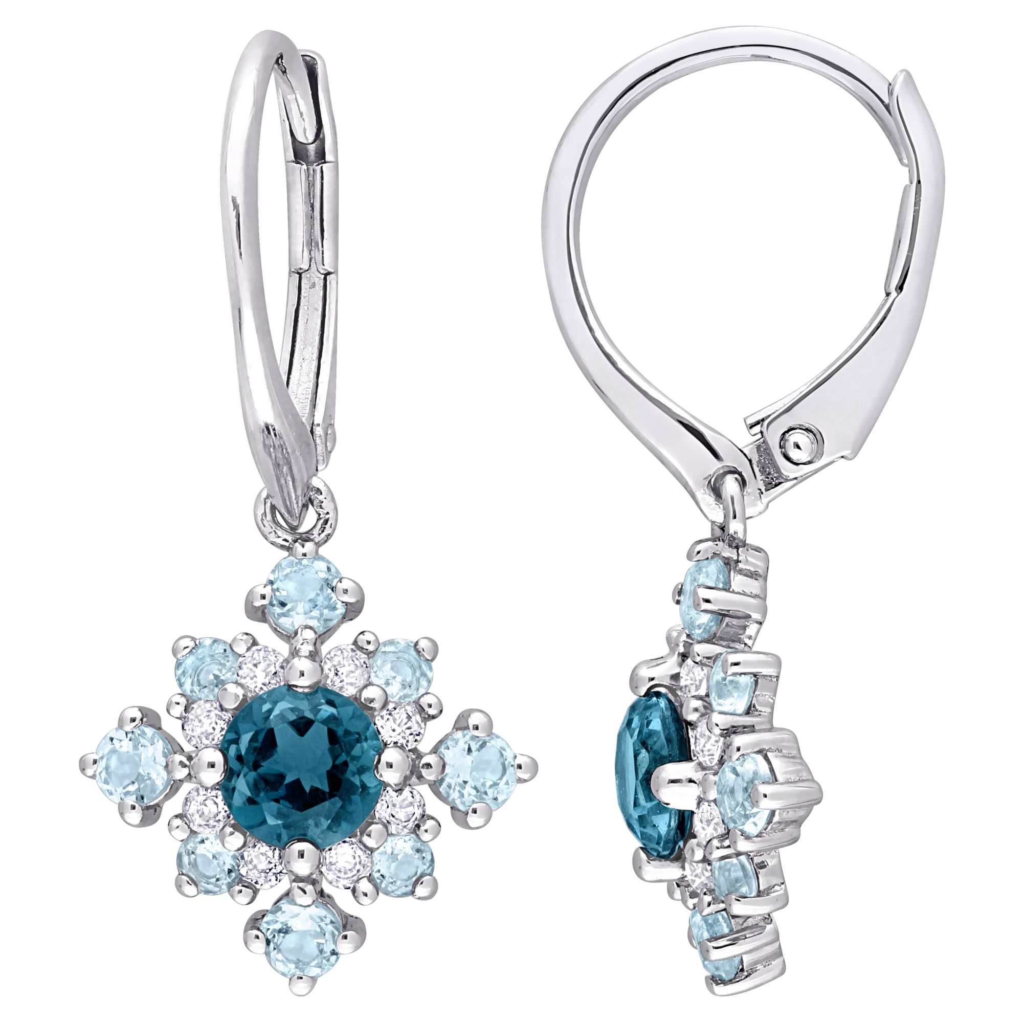 2.62 ct. t.g.w Blue and White Topaz Cluster Drop Earrings in