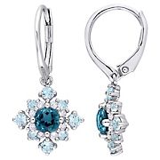 2.62 ct. t.g.w Blue and White Topaz Cluster Drop Earrings in Sterling Silver