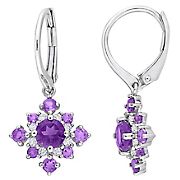 2.1 ct. t.g.w Amethyst and White Topaz Cluster Drop Earrings in Sterling Silver