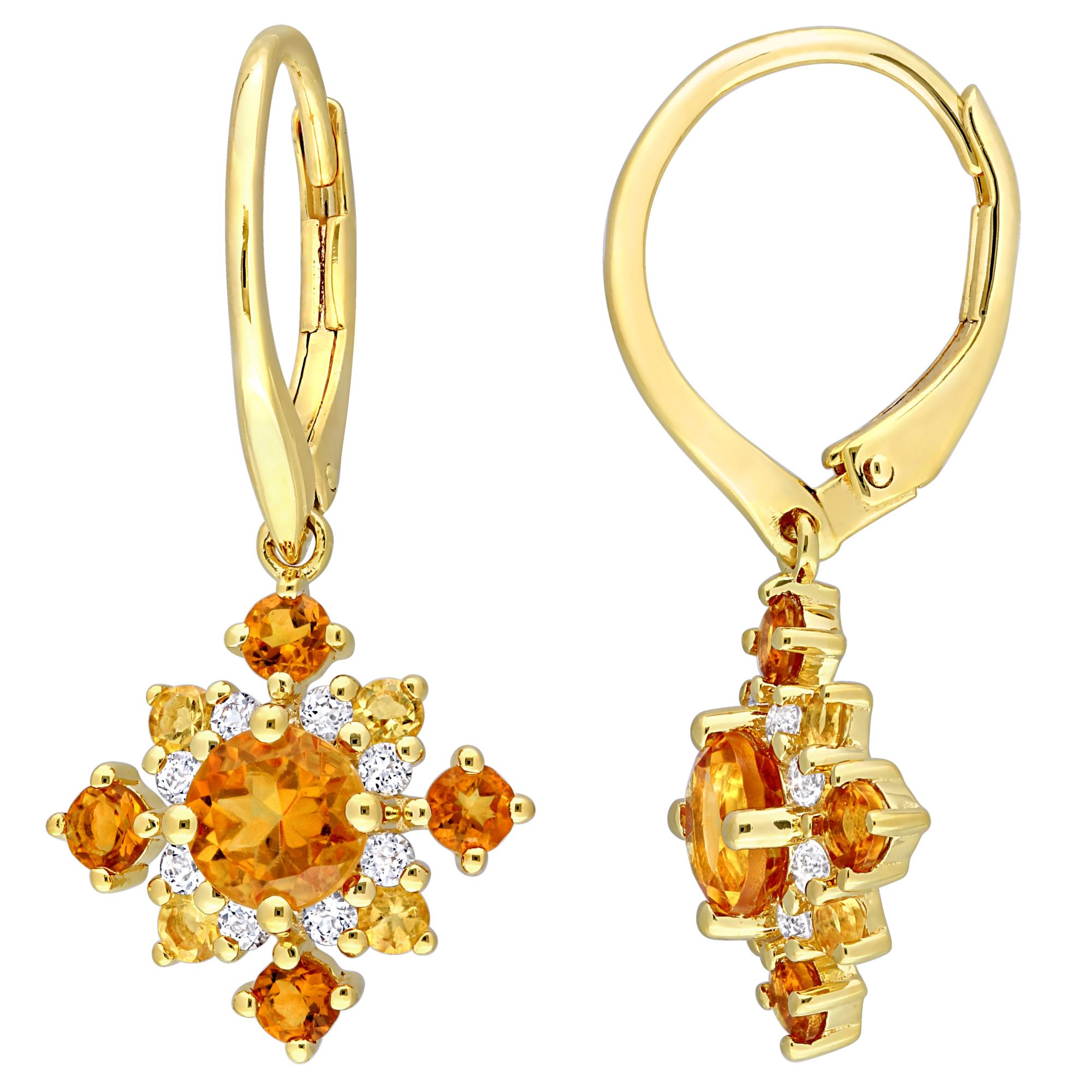 2.1 ct. t.g.w Citrine and White Topaz Cluster Drop Earrings in 18k