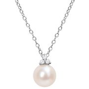 8-8.5mm Cultured Freshwater Pearl and Diamond Accent Pearl Necklace in Sterling Silver