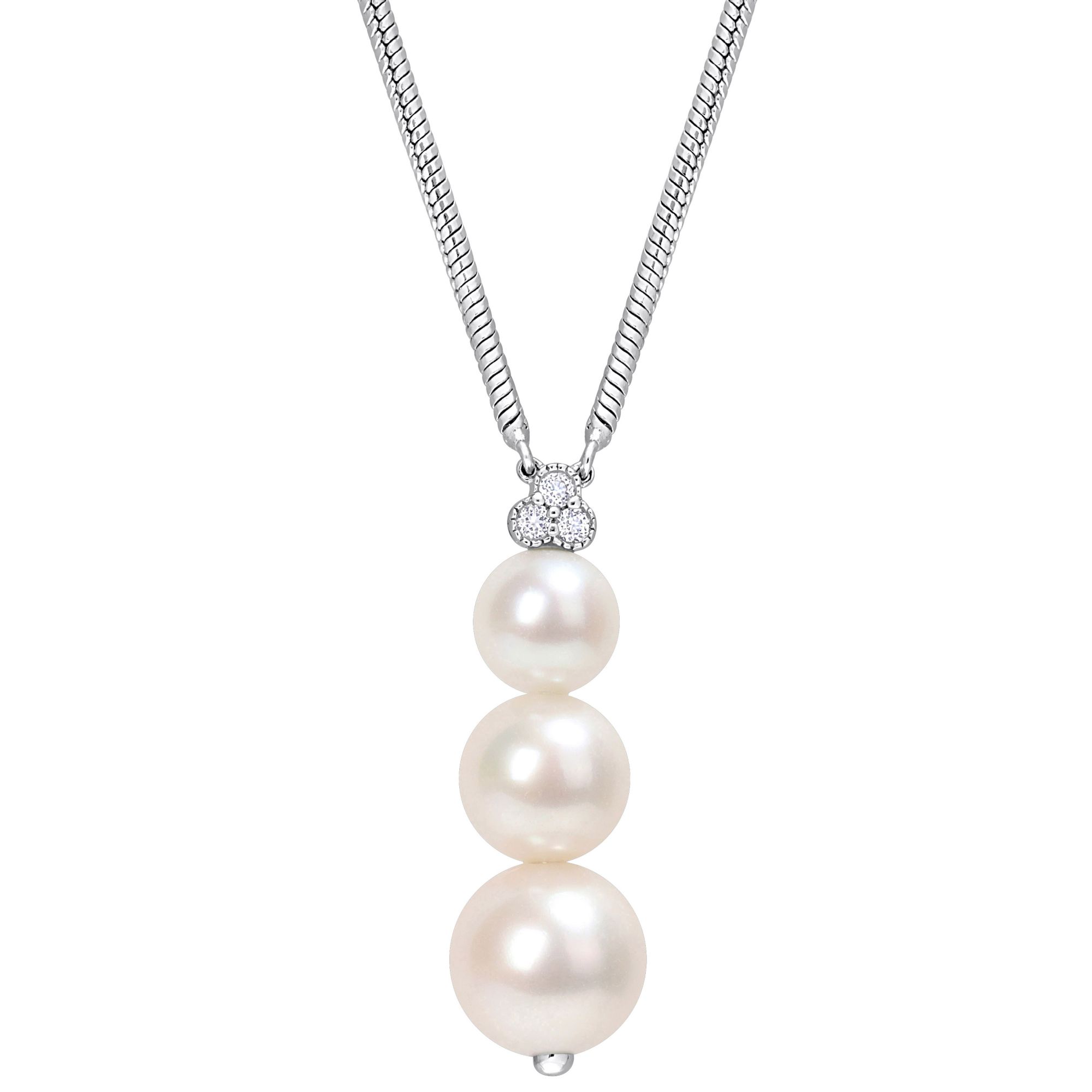 6 8.5mm Cultured Freshwater Pearl and 0.1 ct. t.g.w. White Topaz Drop Necklace in Sterling Silver BJ s Wholesale Club