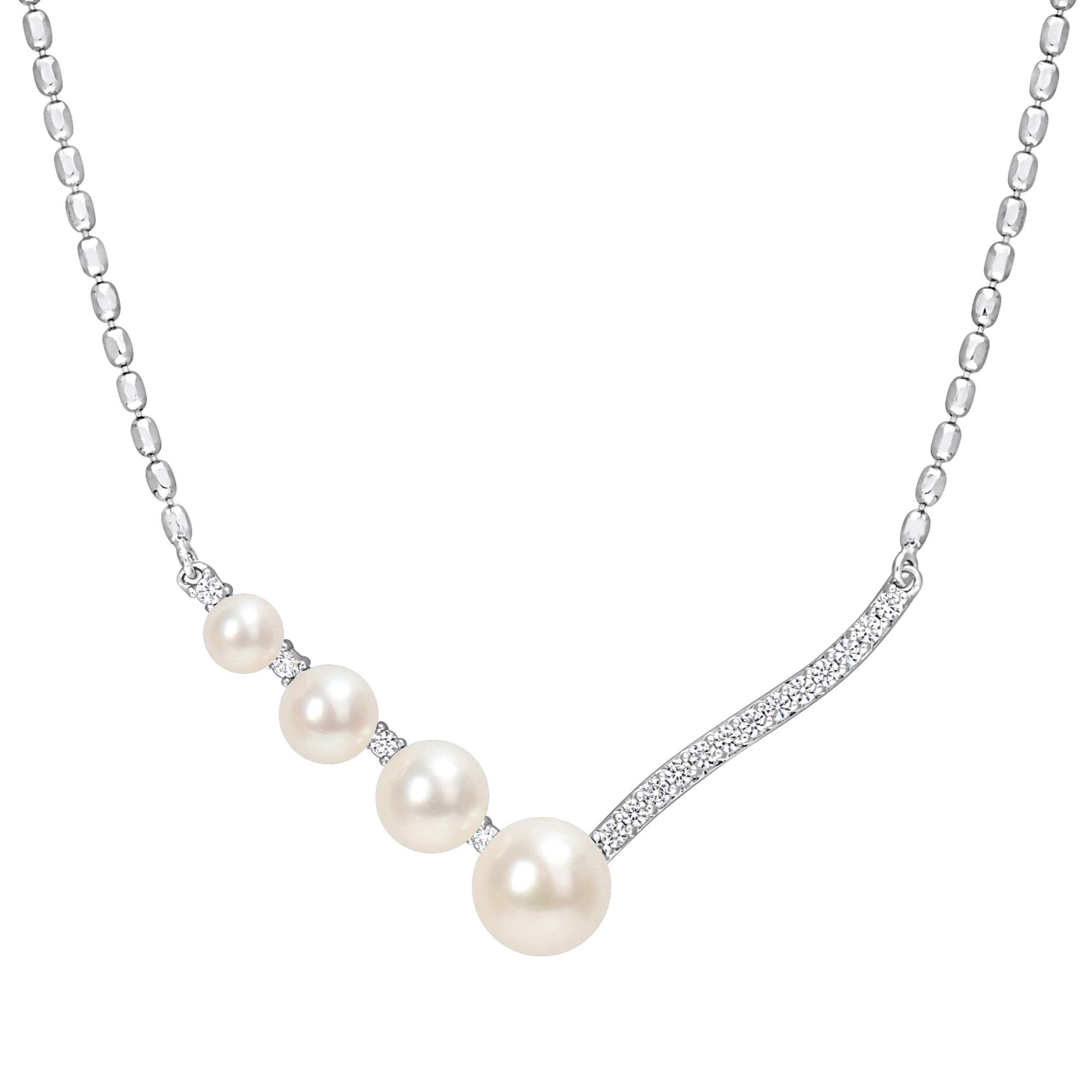 4-7.5mm Cultured Freshwater Pearl and 0.33 ct. t.g.w. Created White Sapphire Necklace in Sterling Silver