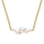 3-6.5mm Cultured Freshwater Pearl and 0.12 ct. t.g.w. White Topaz Necklace in 18k Yellow Gold Plated Sterling Silver