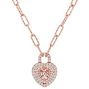1.62 ct. t.g.w Morganite and White Topaz Halo Heart Necklace in 18k Rose Gold Plated Sterling Silver
