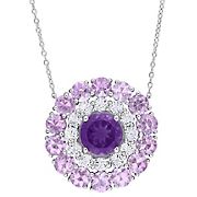11.25 ct. t.g.w Amethyst and White Topaz Halo Circle Necklace in Sterling Silver