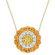 11.4 ct. t.g.w Citrine and White Topaz Halo Circle Necklace in 18k Yellow Gold Plated Sterling Silver
