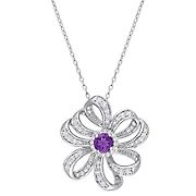 2 ct. t.g.w Amethyst and White Topaz Flower Necklace in Sterling Silver