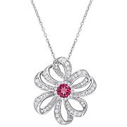 2.75 ct. t.g.w Pink Topaz and White Topaz Flower Necklace in Sterling Silver