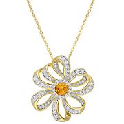 2 ct. t.g.w Madeira Citrine and White Topaz Flower Necklace in 18k Yellow Gold Plated Sterling Silver