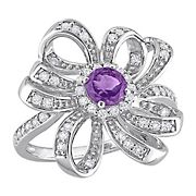 0.87 ct. t.g.w. Amethyst and White Topaz Flower Cocktail Ring in Sterling Silver - Size 6