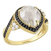 3.16 ct. t.w. Salt and Pepper Black and White Diamond Teardrop Halo Ring in 10k Yellow Gold - Size 9