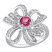 1.1 ct. t.g.w. Pink Topaz and White Topaz Flower Cocktail Ring in Sterling Silver - Size 5