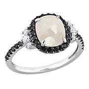 2 ct. t.w. Salt and Pepper Black and White Diamond Halo Ring in 10k White Gold - Size 5