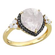 3.14 ct. t.w. Salt and Pepper Black and White Diamond Teardrop Halo Ring in 10k Yellow Gold - Size 5