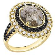 3.1 ct. t.w. Salt and Pepper Black and White Diamond Oval Halo Ring in 10k Yellow Gold - Size 8