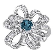 1 ct. t.g.w. London Blue Topaz and White Topaz Flower Cocktail Ring in Sterling Silver - Size 9