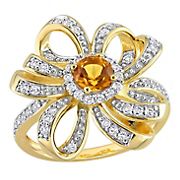 0.87 ct. t.g.w. Madeira Citrine and White Topaz Flower Cocktail Ring in 18k Yellow Gold Plated Sterling Silver - Size 8