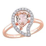 1.14 ct. t.g.w. Morganite and White Topaz Open Teardrop Ring in Rose Plated Sterling Silver - Size 8