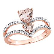 0.87 ct. t.g.w. Morganite and 0.25 ct. t.w. Diamond Heart 2-Stone Ring in 10k Rose Gold - Size 7