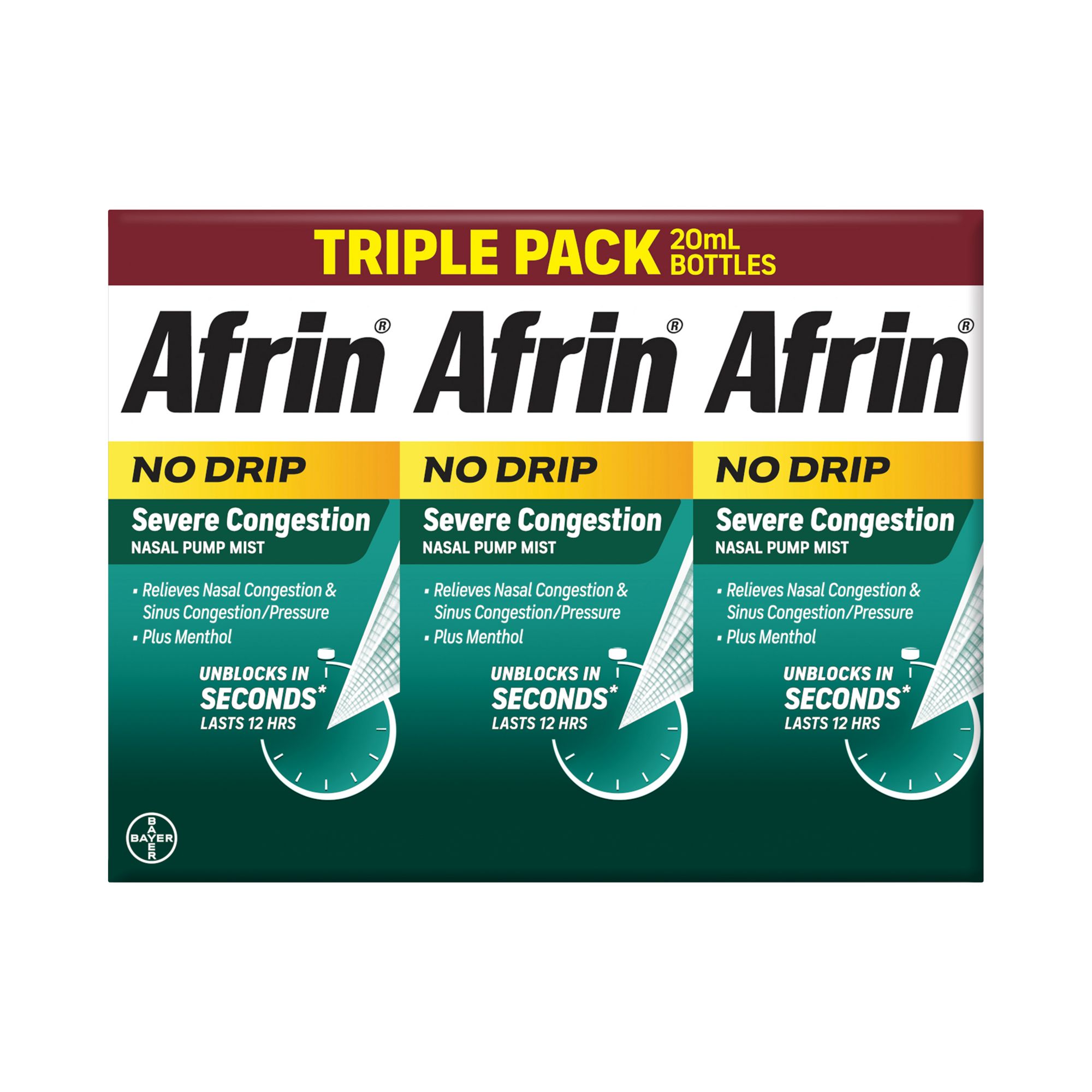 Afrin No-Drip Severe Congestion 12 Hours Nasal Spray, 3x20mL