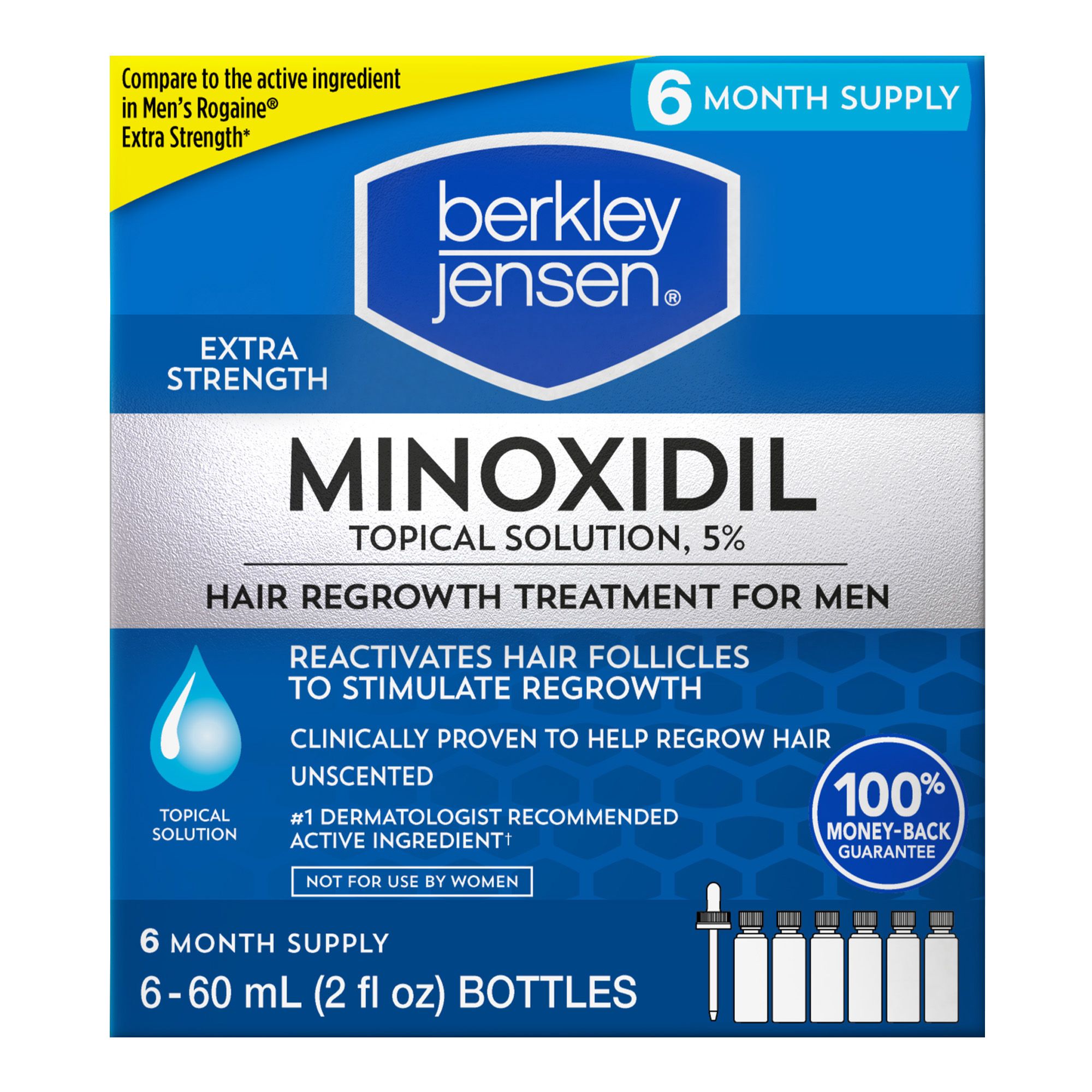 Kirkland Minoxidil 5% Extra Strength Hair Regrowth for MEN, 6 units x 60 mL  (2 FL OZ) 6-Month Supply (Not for use by Women)