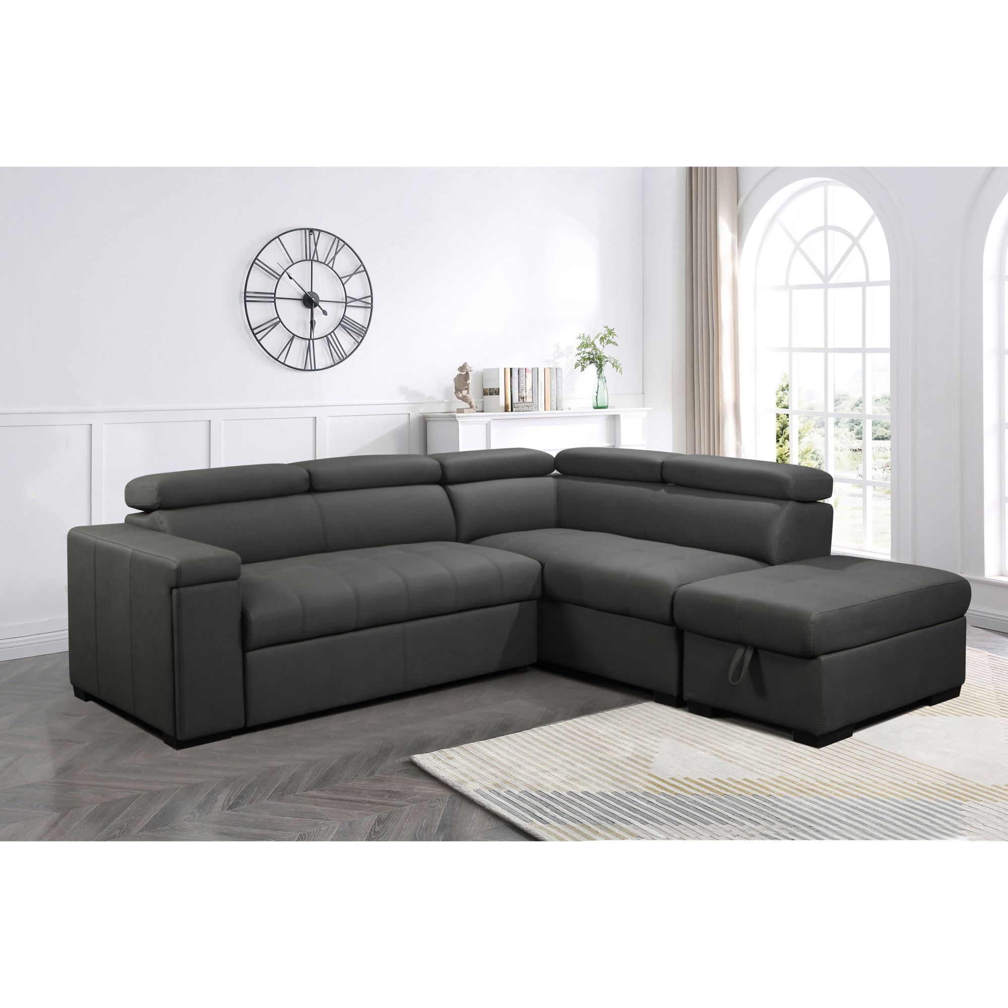 Abbyson Home Macey Fabric Sectional With Pullout Bed - Dark Gray